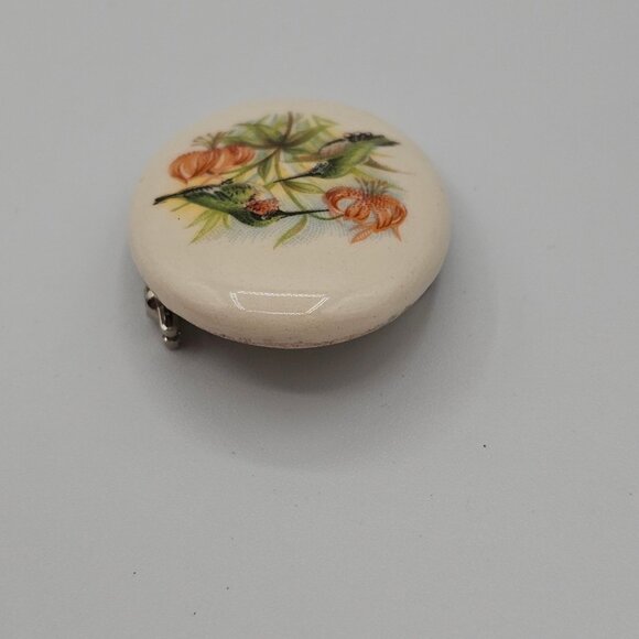 VTG Ceramic Porcelain Cabochon Transferware Flora Fauna Hummingbird Brooch Pin - Picture 10 of 10